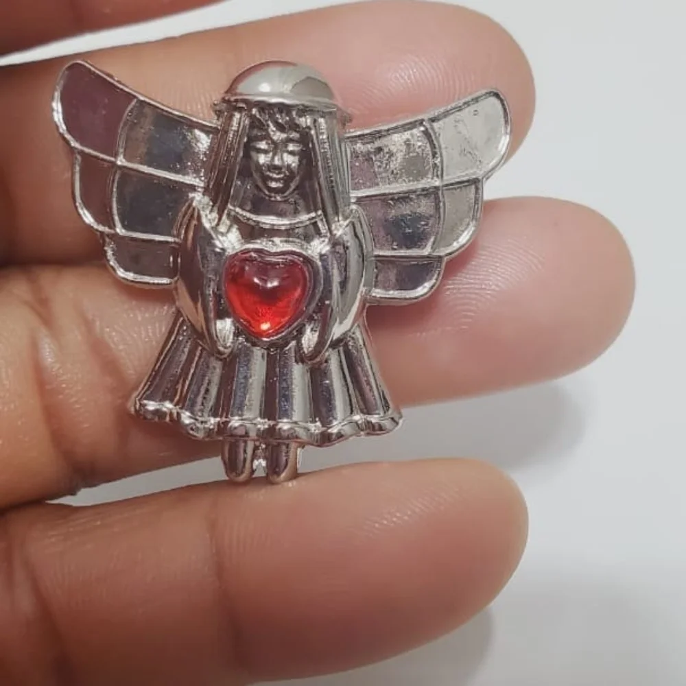 4/$20 Silver Tone Vintage Angel with Red Heart Brooch Silver Angel Brooch. 🌴